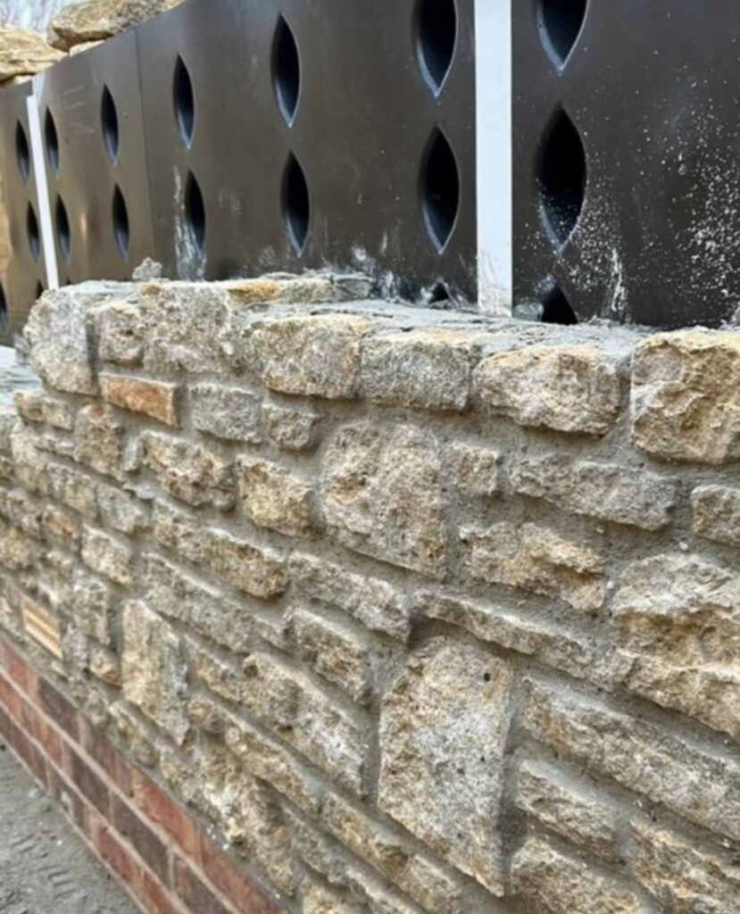 Masonry construction, against the SureCav BBA approved, cavity spacer, rainscreen system used with a partial fill insulation cavity.