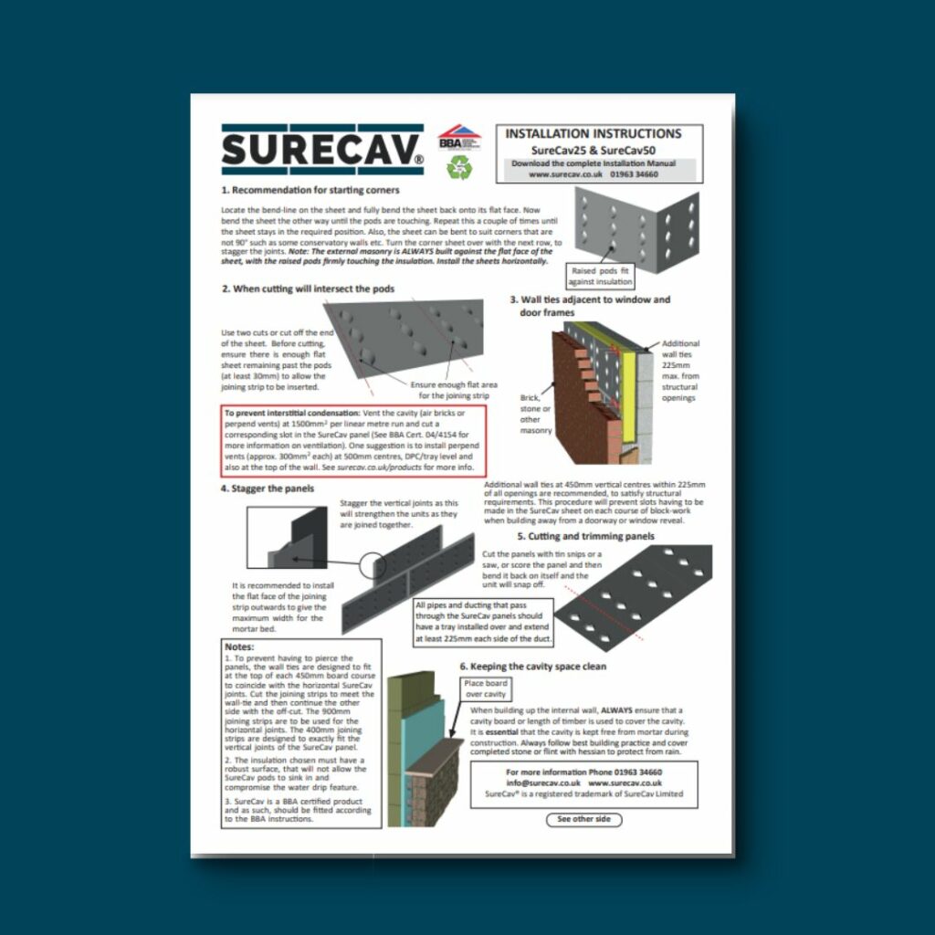 SureCav instruction sheet - the easy, simple way to install surecav on a nice neat simple a4 sheet, available to download in pdf