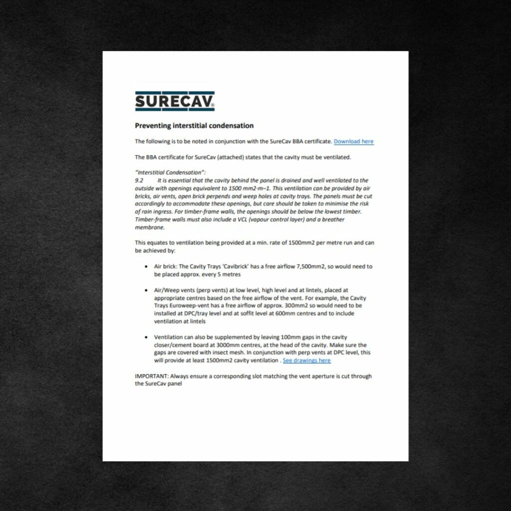 SureCav Ventilation Requirements document tells you the required ventilation you need when installing SureCav and how to achieve this